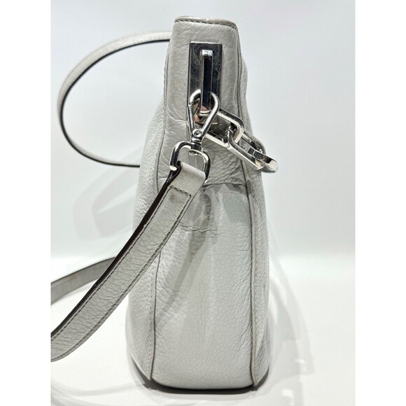 Michael Kors Brooke Gray Pebble Leather Crossbody Shoulder Bag Chain Medallion - Picture 7 of 13